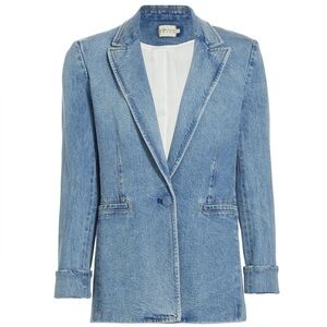 Alice + Olivia Justin Cotton Roll-Cuff Blazer Vintage Blue